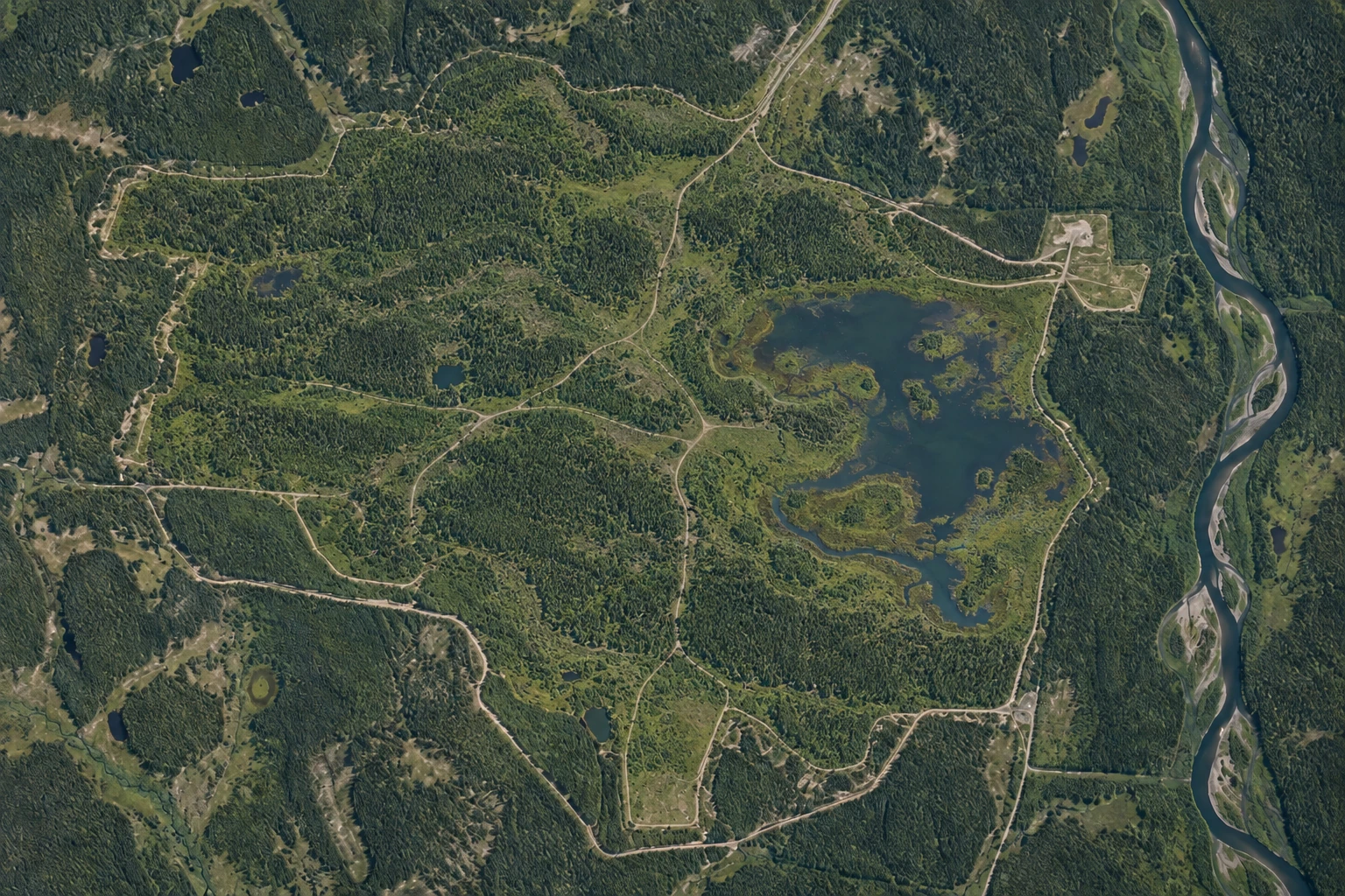 Conceptual oil sands reclamation, before and after reforestation